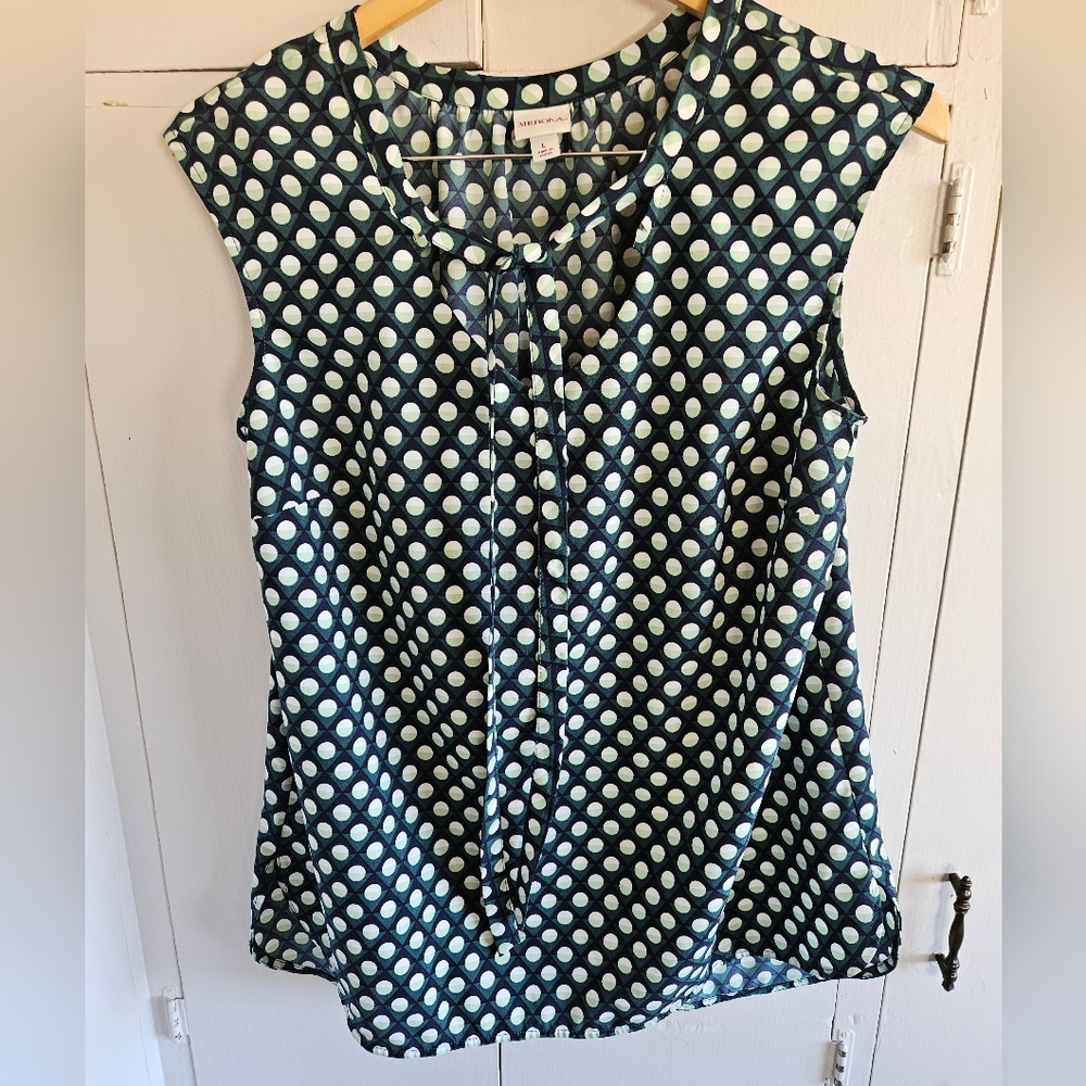 Merona tie blue/green sleeveless blouse Size L